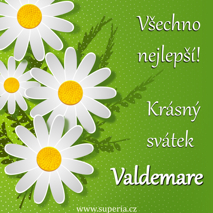 Valdemar (27. kvten), blahopn, pnka, blahopn k svtku, jmeninm, obrzek s textem. Valdek, Valdnek, Valdn, Valdou, Valdk, Valdouek, Valda