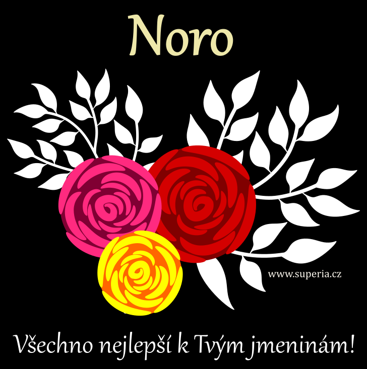 Nora (8. ervenec), blahopn, pn, pnka k svtku, jmeninm, obrzek s textem. Norena, Norunka, Noruna, Norinka, Noru, Noruka, Norina, Norka, Norenka, Nora