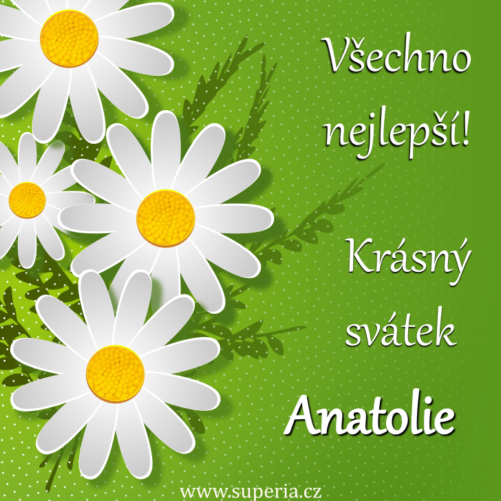 Anatolie (3. ervence), obrzkov pn, blahopn, pn k svtku, jmeninm ke staen na email, mms. Anatka, Anatolieneka, Anatinka, Anatolienka, Anatuinka, Anatuka, Anatineka