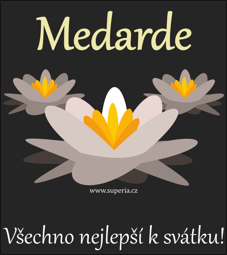 Medard (8. erven), blahopn, blahopn, pn k svtku, jmeninm, obrzek s textem. Meda, Medardek, Medek